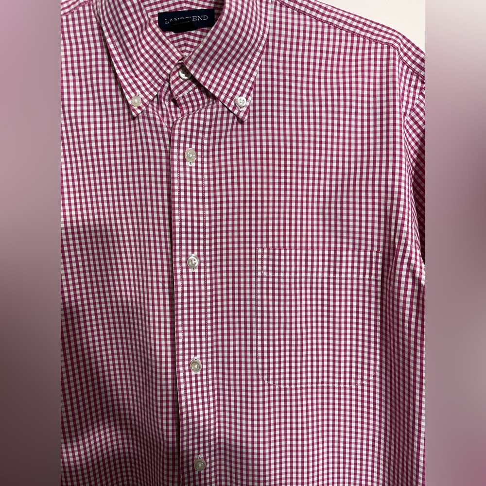 Lands End Red and White Gingham Casual Button Down Shirt Men's 15/33 - Picture 4 of 12